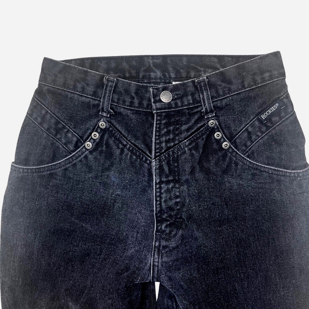 Vintage Rockies Black Western Jeans High Waist Studded V-Yoke Cotton 29/9 34 - Picture 2 of 9